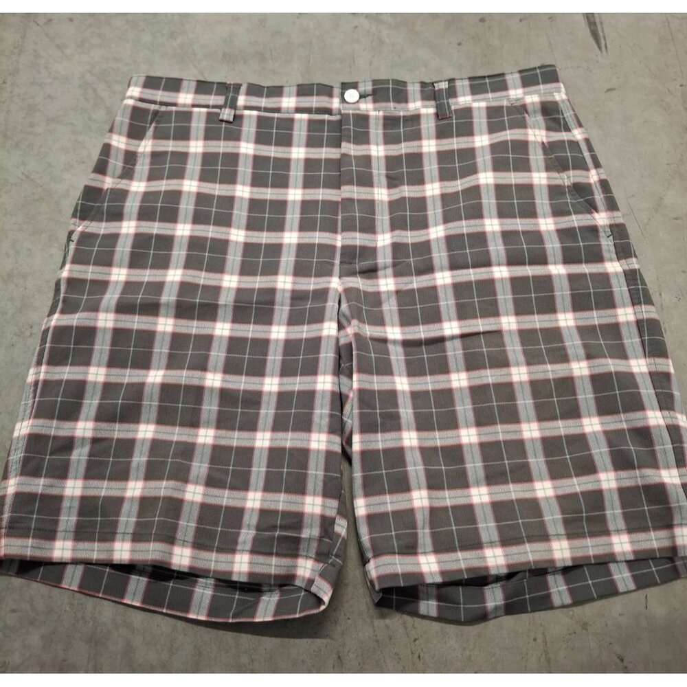 Footjoy Mens Plaid Golf Shorts Gray White & Pink Size 36 Belt Loops Flat Front